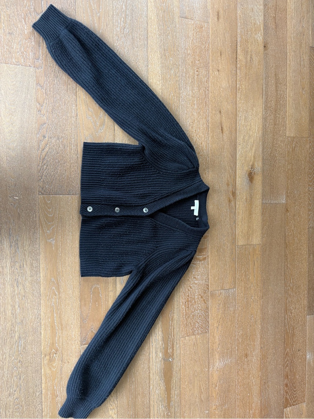 Loveshack Fancy Black Ribbed V-Neck Button Cardigan